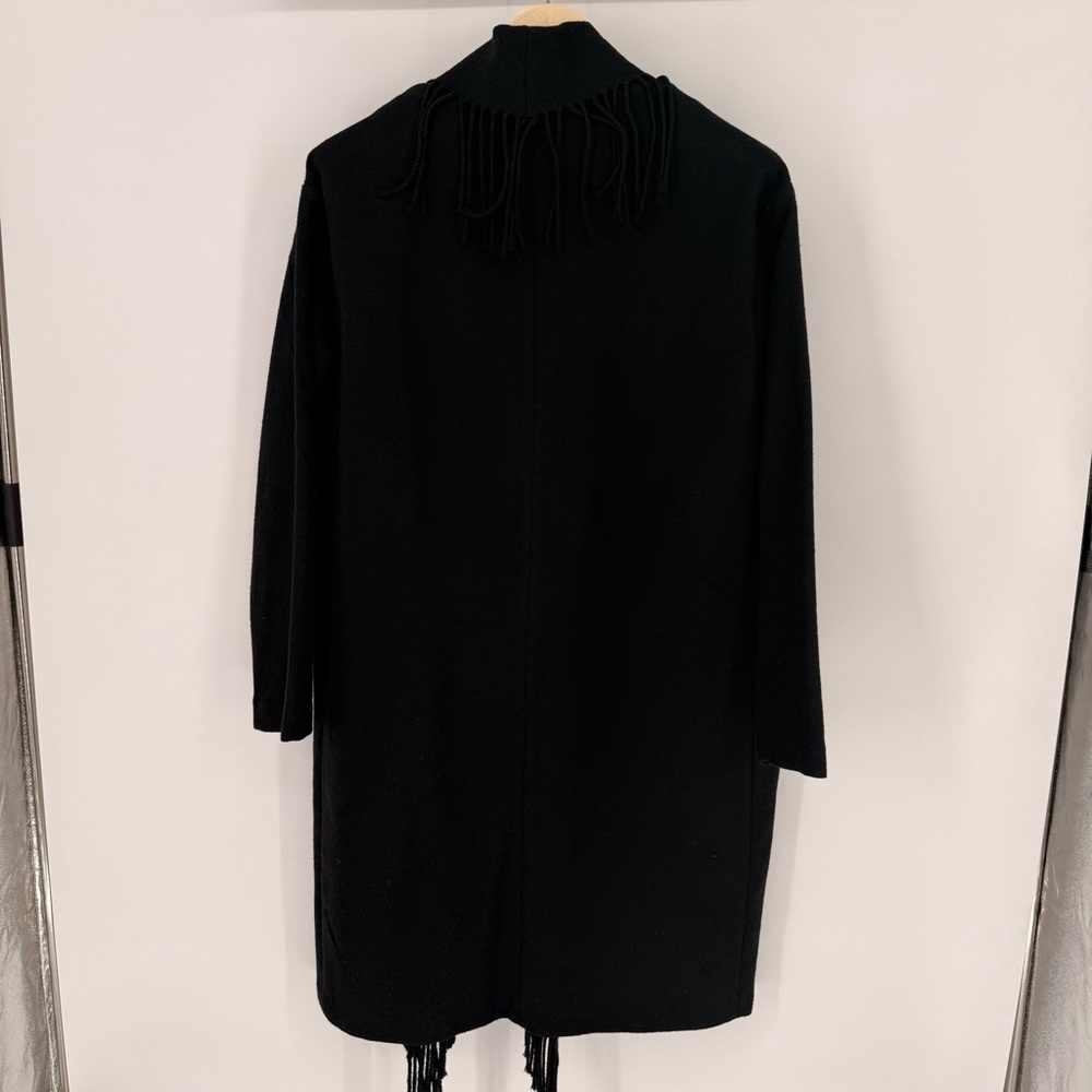 NWT Calvin Klein Wool Blend Black Oversized Cardigan with Fringe Size S - Picture 2 of 8